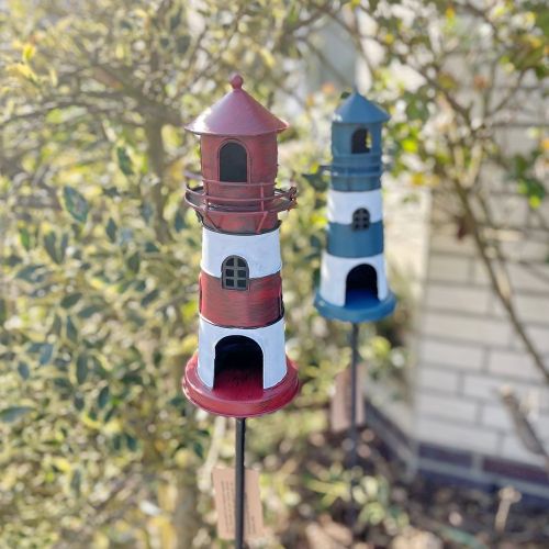 Leuchtturm Gartenstecker – 135 Cm Hoch, Rot-weiß, Mit Teelichthalter